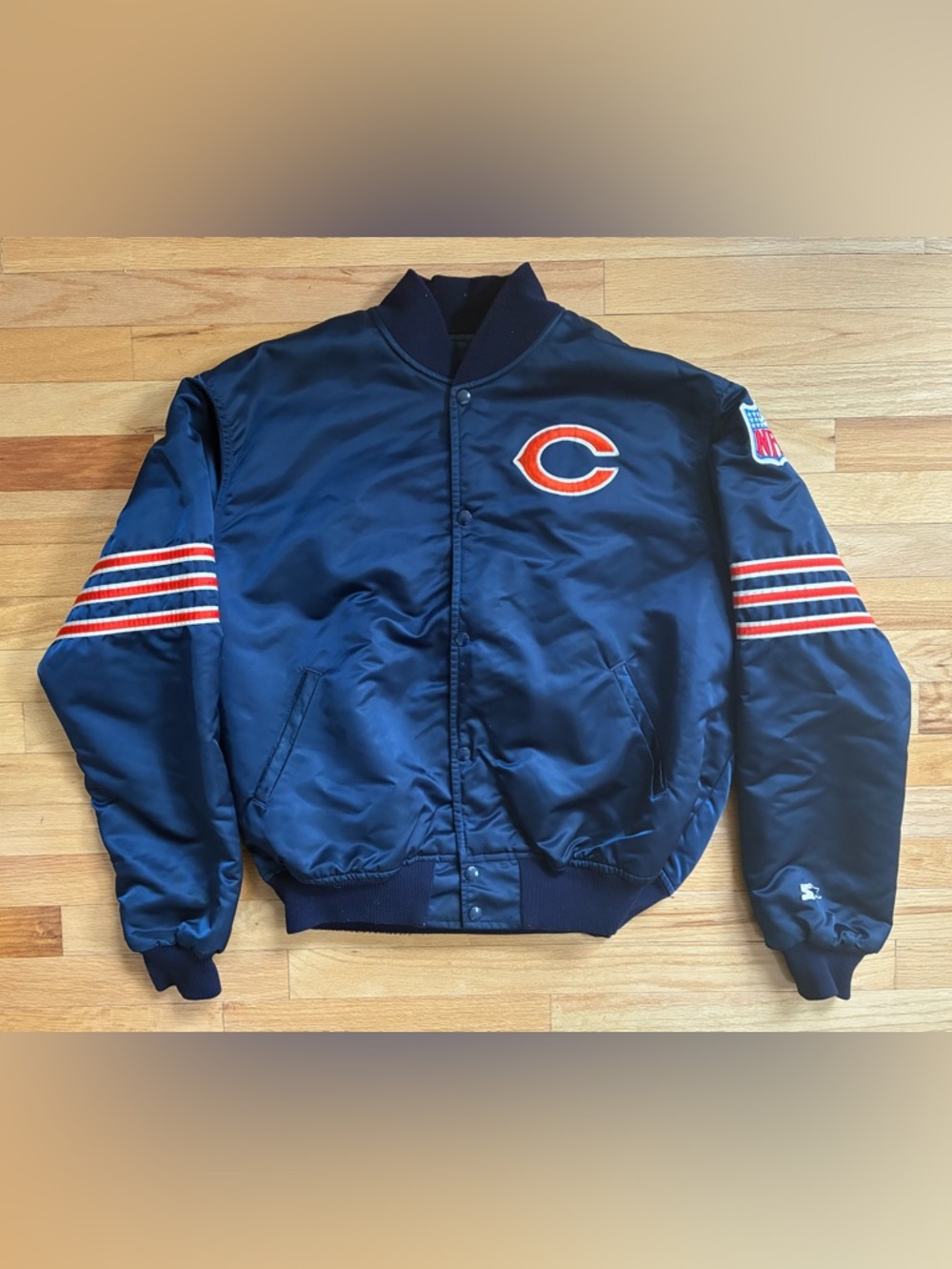 Vintage Starter Chicago Bears Satin Bomber Jacket Coat Men’s Size XL